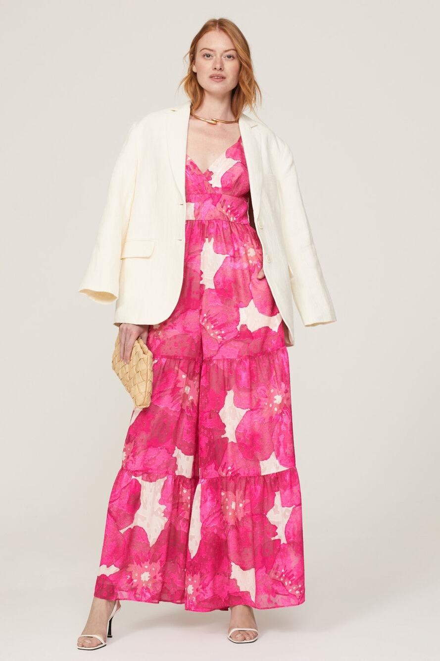 Slate & Willow Pink Floral Sleeveless Wide Leg V-Neck Jumpsuit Size 4